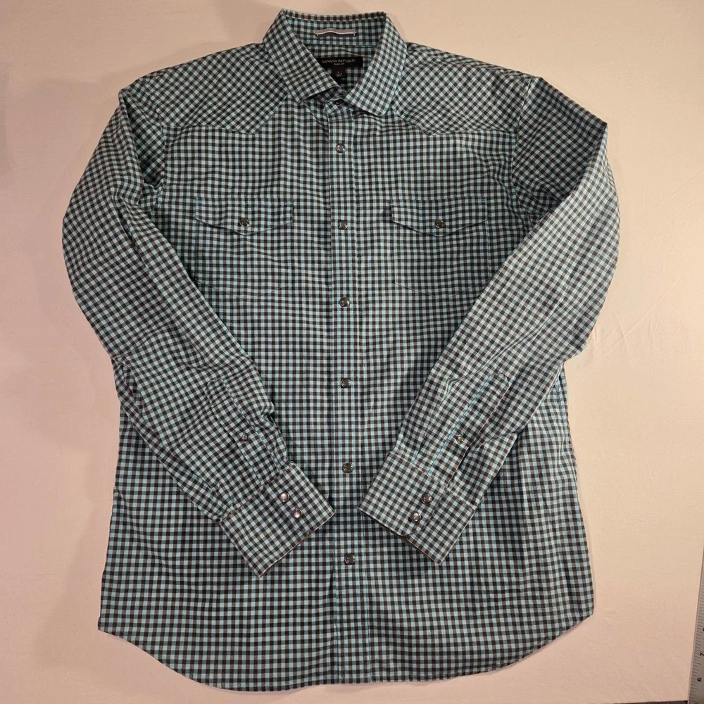 Banana Republic Men's Slim Fit Long Sleeve‎ Button Up Shirt Size L Gingham Blue